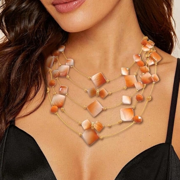 5 Layer Illusion Wire Color Shell & Chunky Statement Necklace & Earrings - Picture 14 of 16